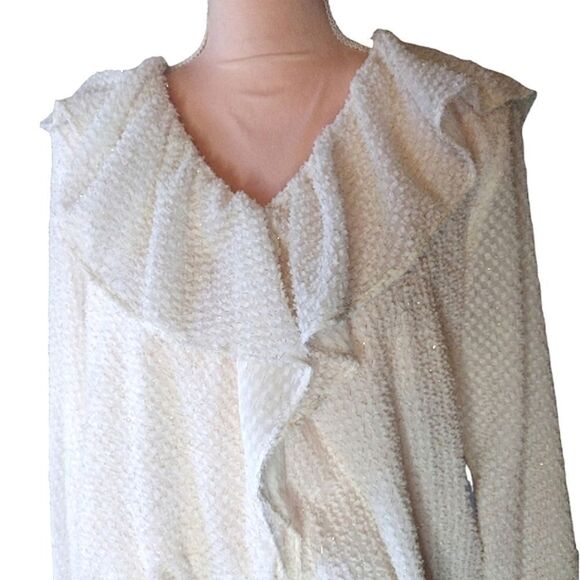 LOFT Ivory Gold Long Sleeve Metallic Swiss Dot Juliet Blouse Size XL - Picture 3 of 16